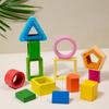 Montessori Wooden Sorting Stacking Toys Shape Color Sort Block Puzzles Toddler Geometric Stacking Toys For Baby Early Education