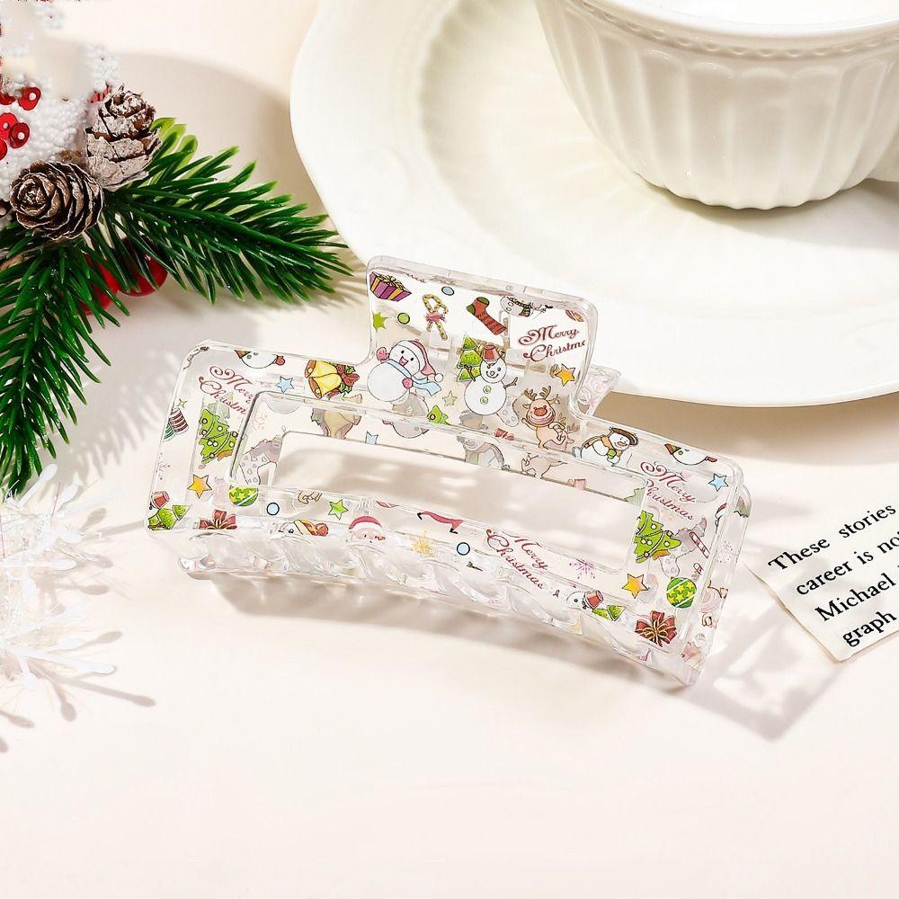 Acrylic Christmas Hair Clip Elk Christmas Tree Print Ponytail Hairpin Fashion Women Headwear