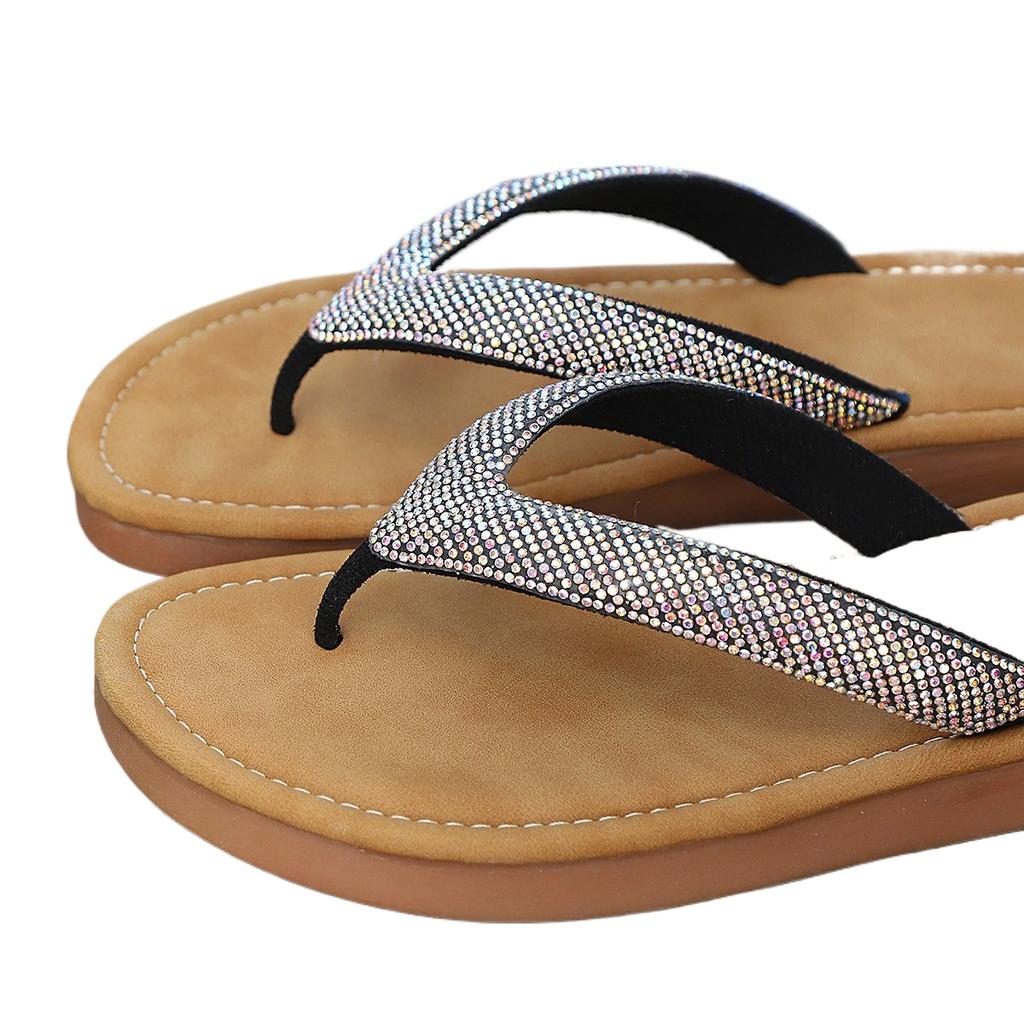 Summer Flip Flops New Rhinestone Herringbone Slipper Flat Toe Clip Sandals Large Size Sandals Women Beach Sandals Slides Indoor