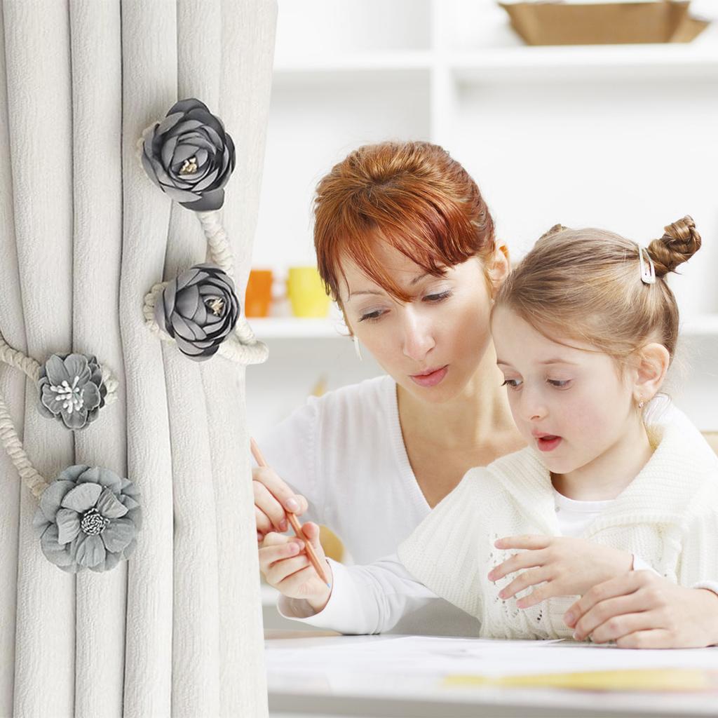 Rose Flower Curtain Tieback No Drill Hooks Creative Living Room Window Rope Tie Flower Curtain Holdbacks for Home Decor