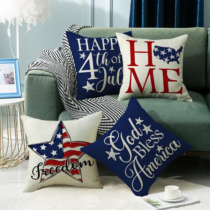 New Product Simple Letter Print Home American Flag Pillow Linen Sofa Office Pillow Cover Cushion Cover