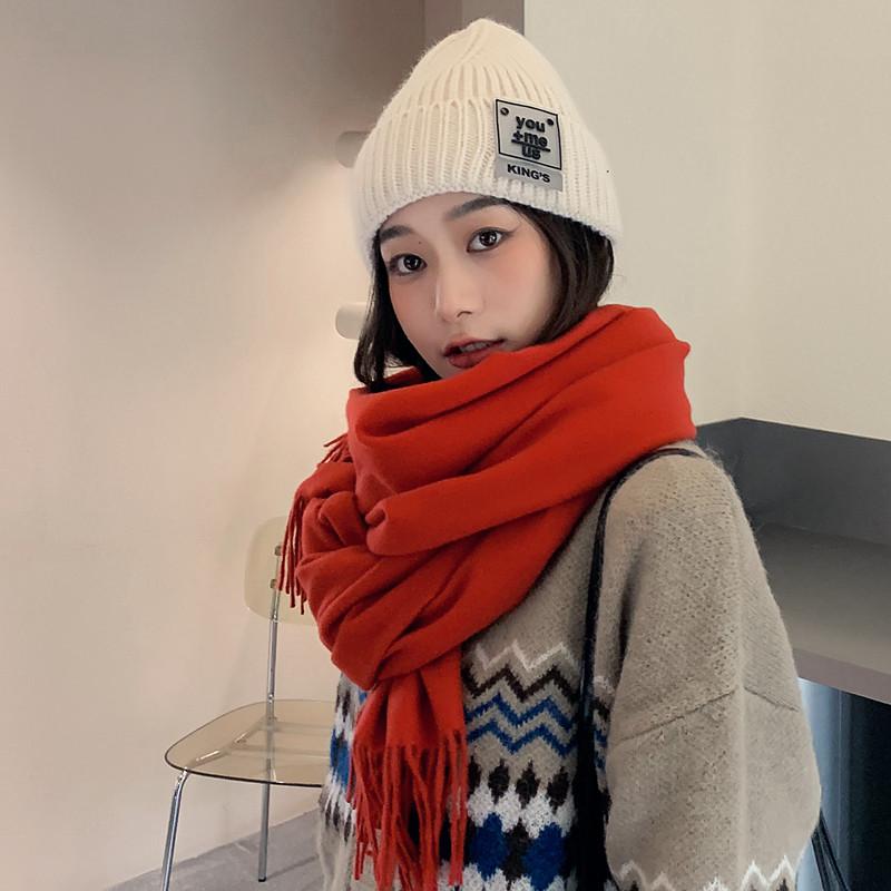 Women's and Men's Thick Warm Cashmere-Like Scarf - Autumn Winter Korean Style with Tassels, Solid Color