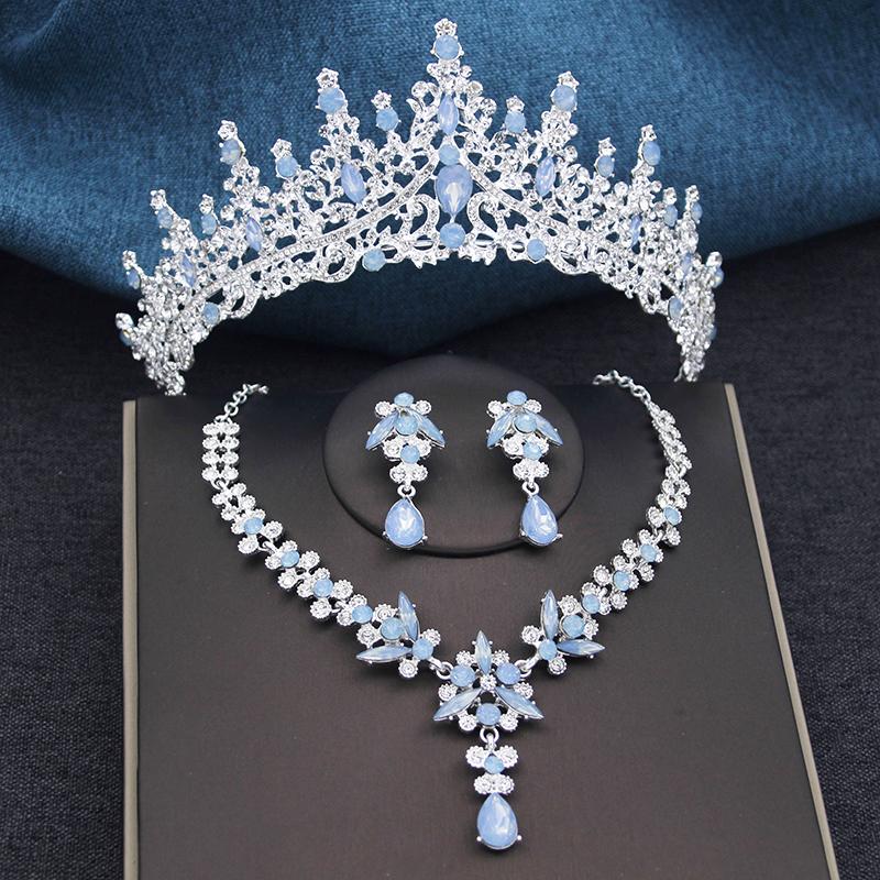 3Pcs Bridal Crown Jewelry Sets Luxury Tiaras and Earrings Necklace Set for Women Bride Wedding Dress Crown Sets Prom Gifts