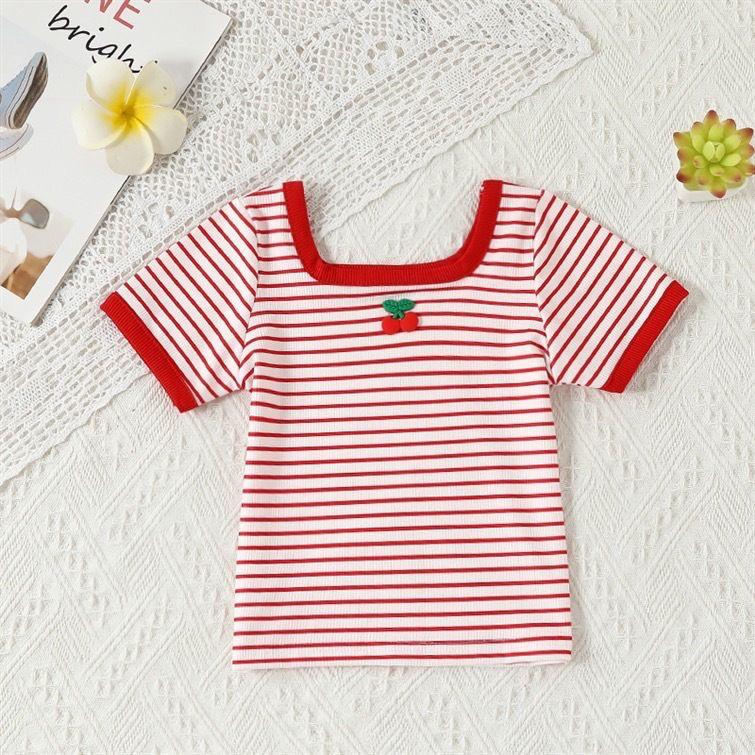 

Летняя футболка 2024: Милый конфетный цвет, короткий рукав, модный и универсальный для девочек 110 cm