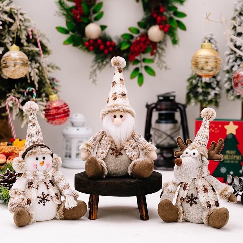 Charming Christmas Decor Nordic Sitting Santa Snowman And Reindeer Plush Dolls