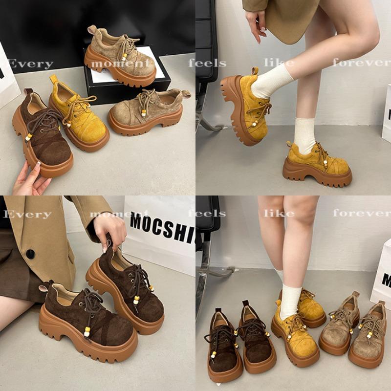 Thick-soled Heightening Big Head Lace-up Small Leather Shoes Women's Autumn New Retro Small Loafers