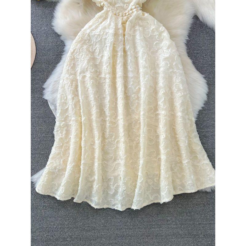 Accessible Luxury Fashion Shoulder-Baring A- line Large Hem Dress Halterneck