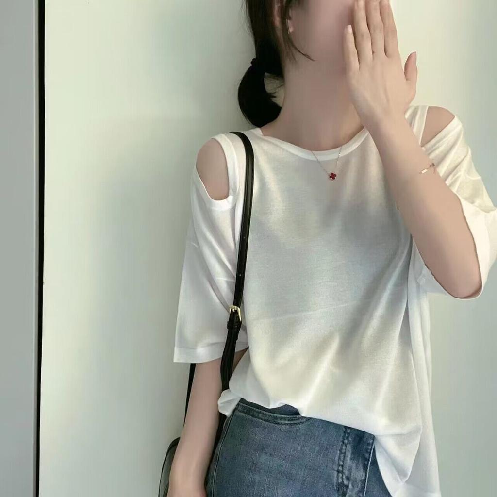 Strapless T-shirt Women's Short-sleeved Summer Casual Large Size Women's Round Neck T-shirt