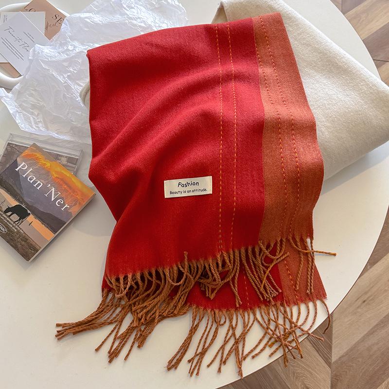 2024 High-End Versatile Women's Cashmere Scarf Shawl - Solid Color for Autumn & Winter Warmth