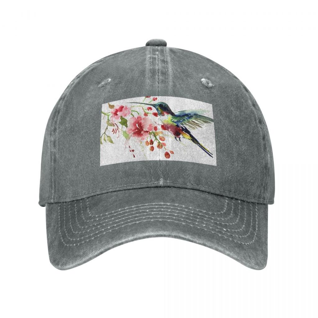 Hummingbird and Flowers Baseball Cap Snap Back Hat Custom Caps Designer Hat Custom Cap Unisexs Luxury Womens