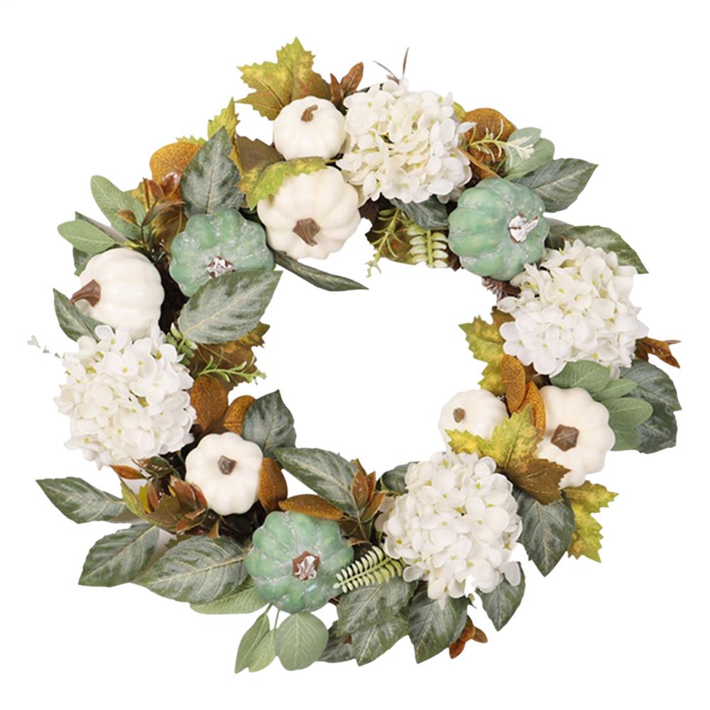 45cm Fall Maple and Pumpkin Wreath Simulation Garland for Front Door Farmhouse Decor Festival Celebration Thanksgiving Wreath