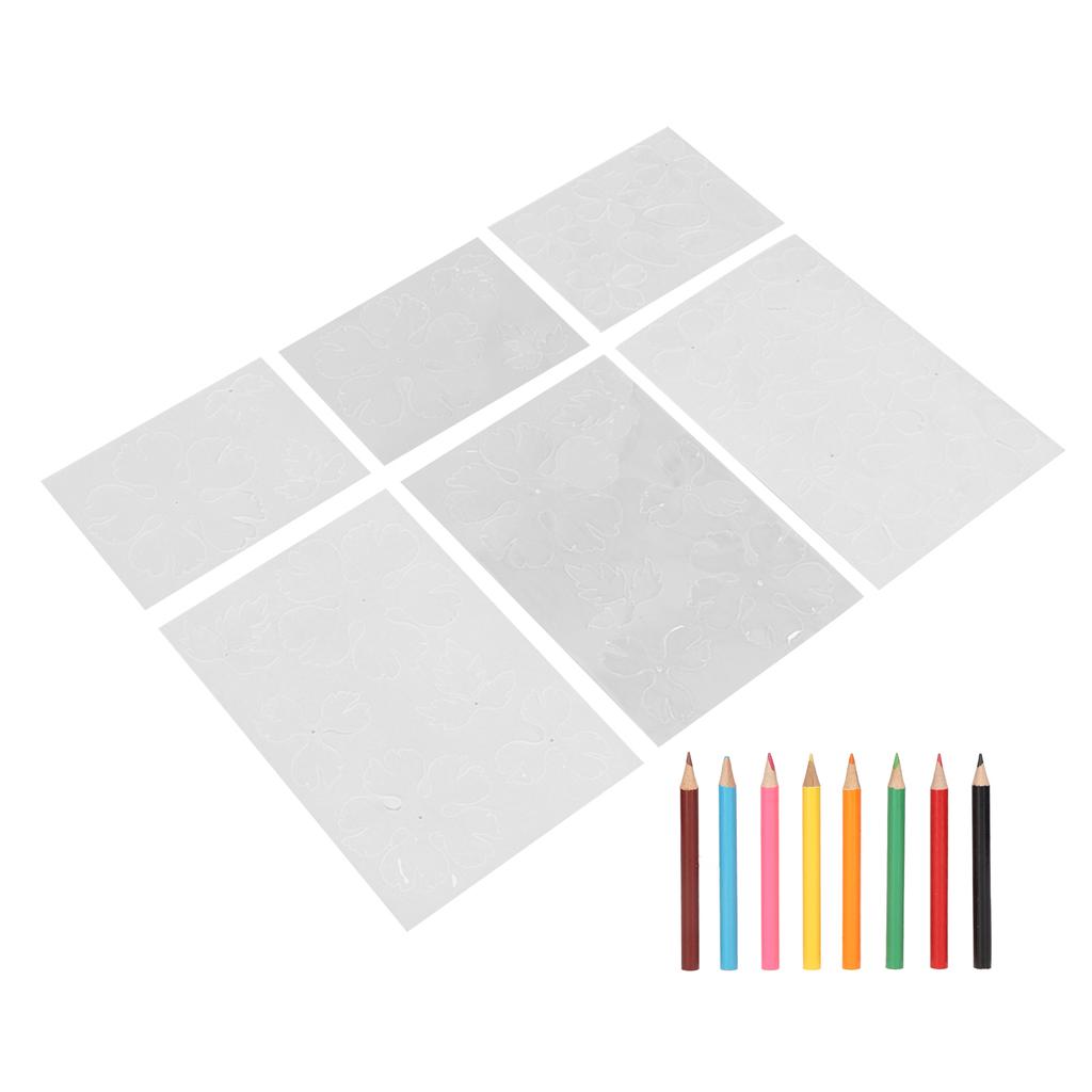 6 Sheet Flower Heat Shrink Paper with 8 Color Pencils Pre Cut Two Sides DIY BOPS Shrink Film Paper for Beginner