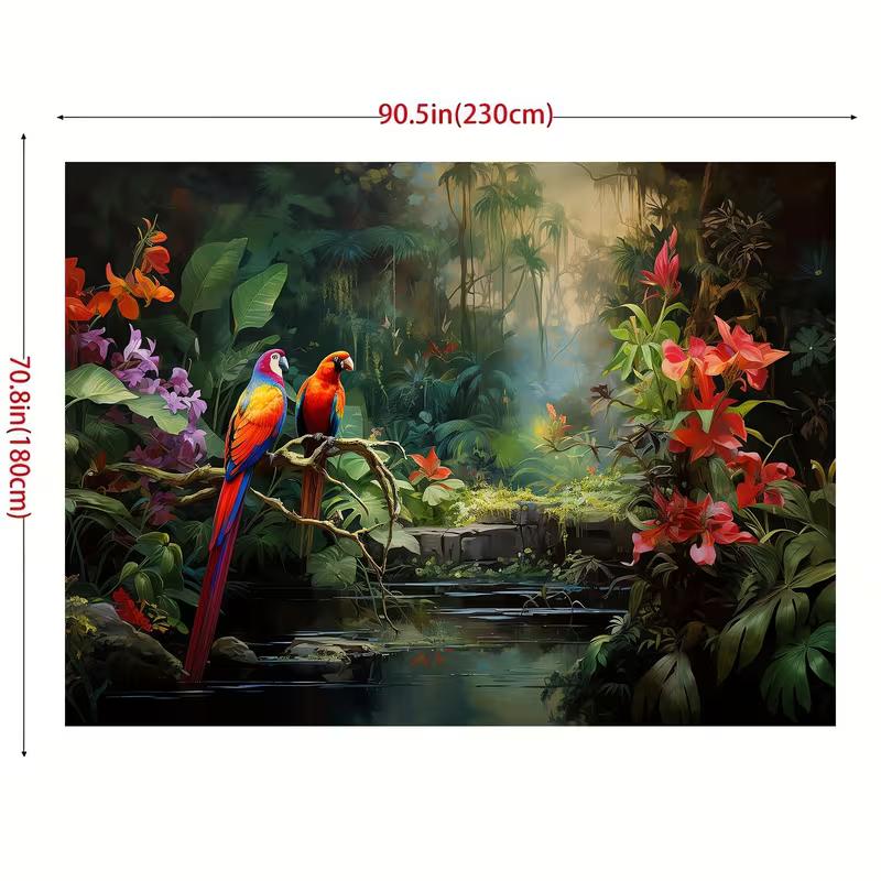 2D Colorful Parrot Jungle Backdrop, Tropical Forest Scenery Photography Background 47.2x31.5inch/120*80cm