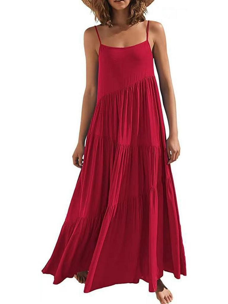 2025 European Women's Summer Pleated Irregular Long Beach Dress