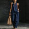 Retro American Wear Personalized Imitation Denim Top Loose Wide-leg Jeans Women's European and American Style Two-piece Set