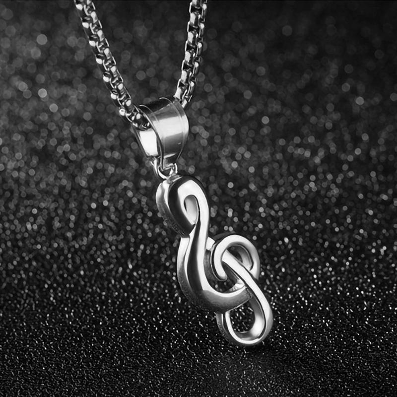 Hip Hop Rock Music Notation Pendant Necklace For Men Gold Color Stainless Steel Box Chain Ins Fashion Simple Women Jewerly Gifts