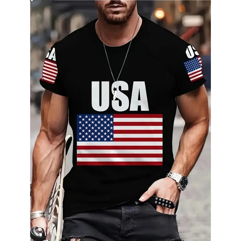 European and American Cross-border Amazon's New Summer Casual Men's Clothing 3D Digital Printing Five-pointed Star Quick-drying T-shirt