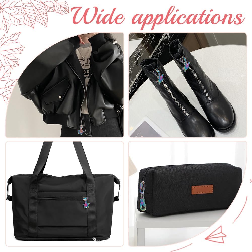 GORGECRAFT 1 Box 12Pcs 4 Styles #5 Rainbow Zipper Star Flower Heart Teardrop Shape Zipper Sliders Pull Head Replacement Metal Zip Mend Repair for