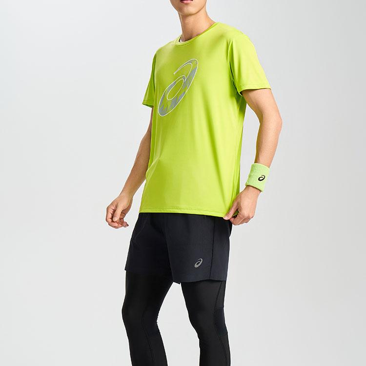 Asics Logo Crew Neck Pullover Moisture-Wicking Quick-Dry Running Comfortable Casual Sports Short Sleeve T-Shirt Men Tops Yellow Green 2011D076-300
