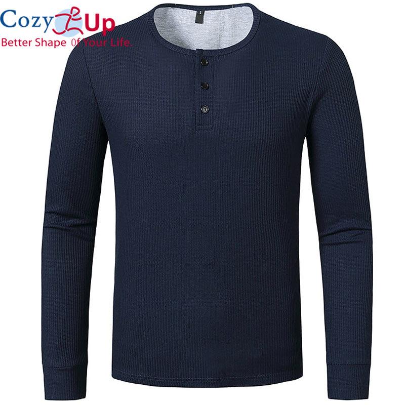 Cozy Up Waffel-T-Shirt Herren Henley Shirt Casual Slim Fit Langarm T-Shirt Homme Solid Hip Hop Camisetas Tops
