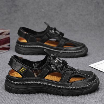 2025 Summer Big Size 38-46 Handmade Stitching Mens Sandals Leather Anti-Slip Beach Shoes Breathable Casual Sandals for Wide Feet