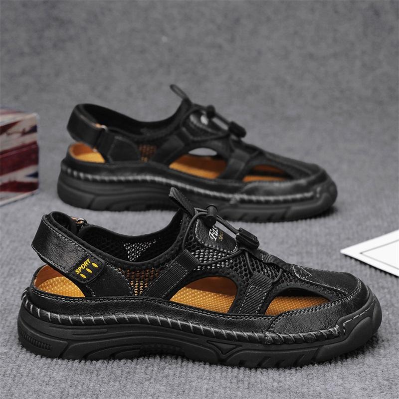 Fashion 2025 Summer Big Size 38-46 Handmade Stitching Mens Sandals Leather Anti-Slip Beach Shoes Breathable Casual Sandals for Wide Feet