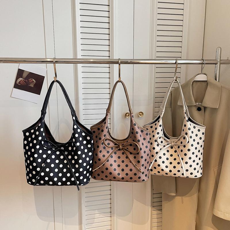 Fashion Nylon Polka Dot Bow Hasp Shoulder Bags Hot Sale Large Capacity Tote Bags Interior Zipper Pocket Youth Handbags for Women