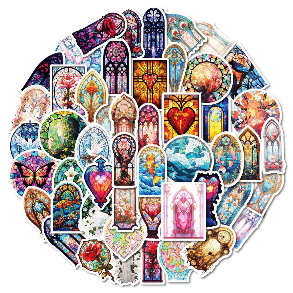 50 Gothic Colored Glass Baroque Window Grille Personalized Creative DIY Decorative Stickers