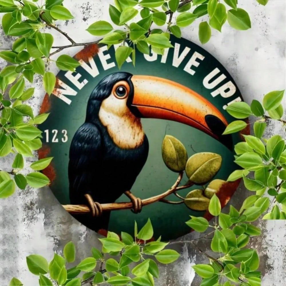 Vintage Round Metal Wall Art Sign with Bird Motivational Quote Home Decor