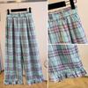 Women's Retro Plaid Wide-Leg Elastic Waist Pants
