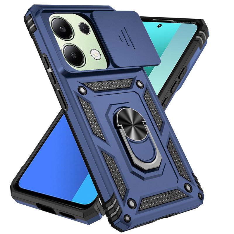 For Xiaomi Poco M6 Pro 4G Case Armor Slide Camera Lens Cover For Poko Little Poco M6Pro M 6 POCOM6 4G Pro Ring Stand Cases