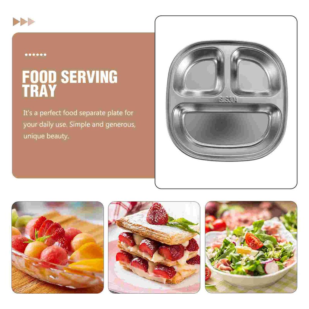 Food Plate Plate Plates Divided Steel Tray Stainless Food Dinner Trays Compartment Kids Portion Lunch Section Control Serving