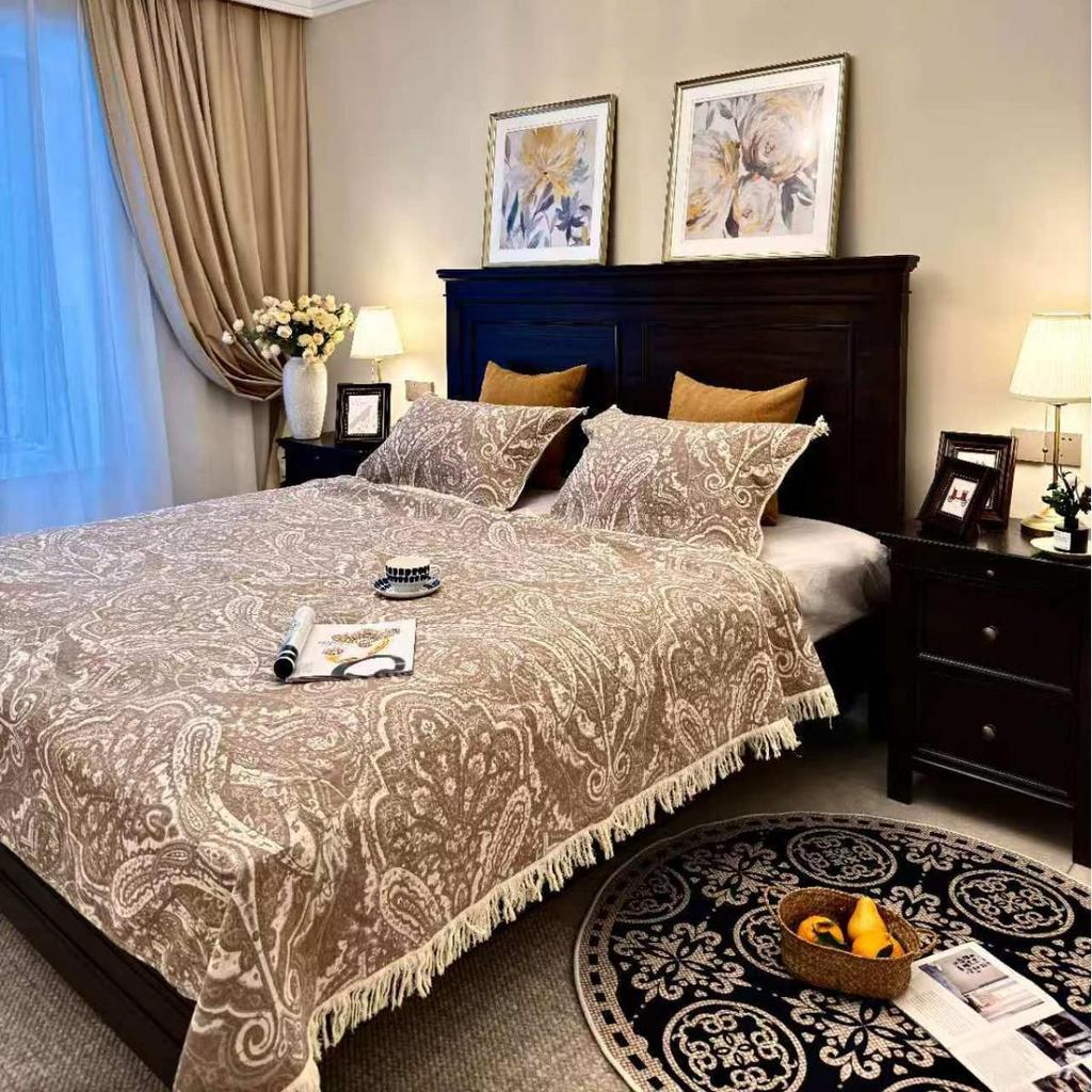 4-Layer Cotton Gauze Jacquard Tassel Blanket - Soft, Breathable, Washable Sofa Throw