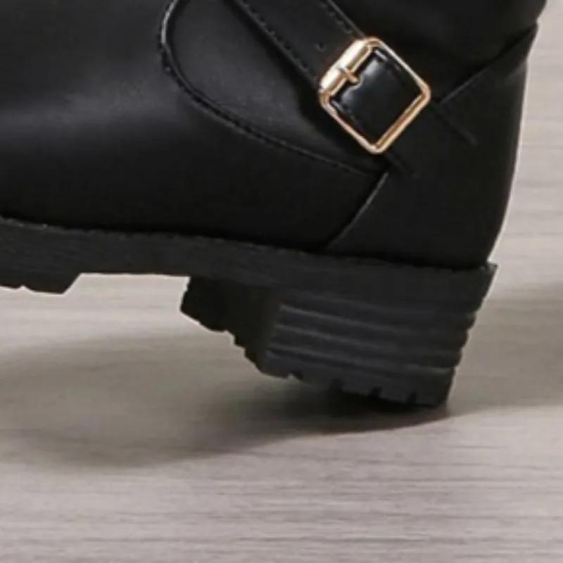 Bottes Gothiques à Boucle de Ceinture pour Femmes Noires à Talons Épais Bottes Hautes au Genou Femme Grande Taille 43 Longues Féminines 2025