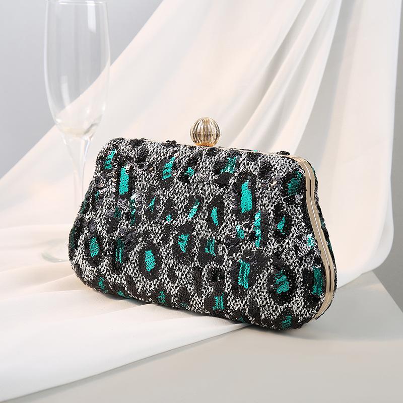 Vintage Women's Bags Leopard Pattern Embroidered Sequins Frame Evening Clutch Bags