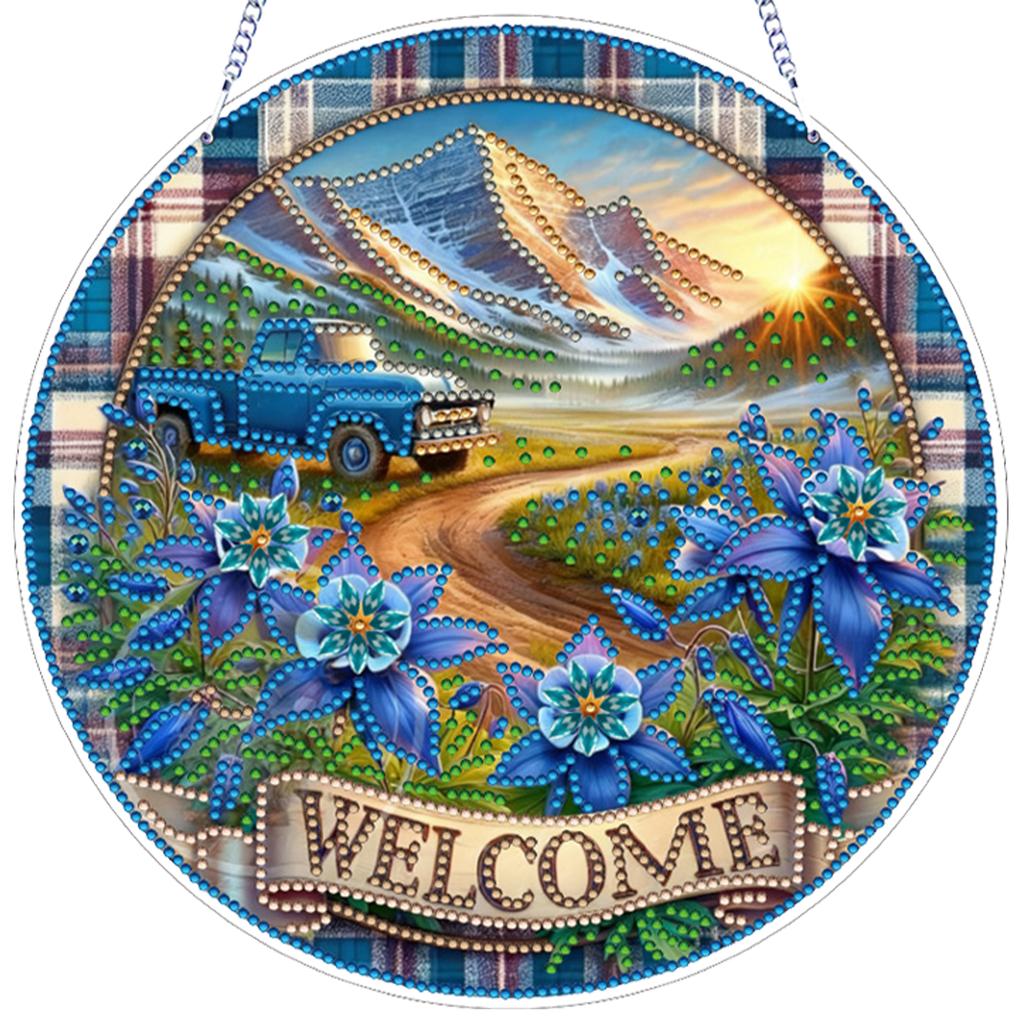 Flower 2D Flat DIY Hanging Gem Art Paintings Charm Acrylic Crystal Painting Crafts Kit for Adults Gift Home Wall Or Window Decor