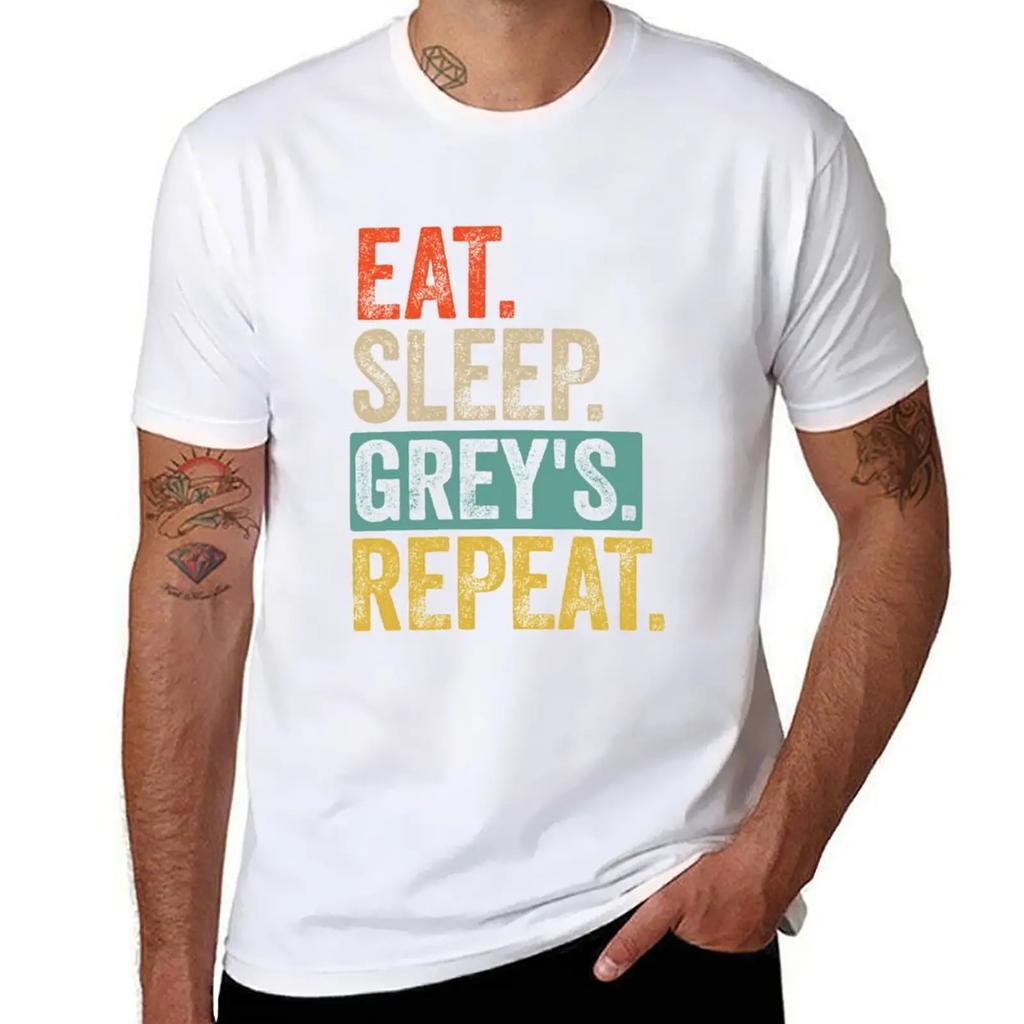 Eat sleep grey's repeat retro vintage T-Shirt korean fashion anime mens cotton t shirts