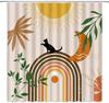Leopard Palm Shower Curtain - Cheetah Tropical Jungle, Pink Yellow Green, Boho Modern Art, Polyester, Includes Hooks, Bath Decor