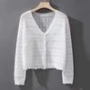 Women's White Hollow Knit Cardigan: Spring Ice Silk Shawl & Outerwear for Camisole Dress, Air Conditioning Shirt Top