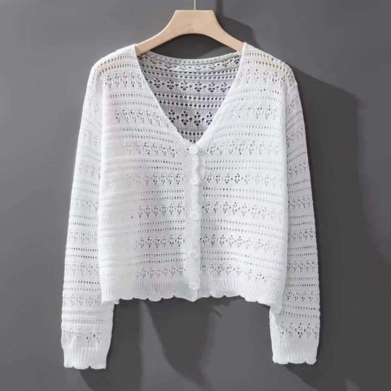 Women's White Hollow Knit Cardigan: Spring Ice Silk Shawl & Outerwear for Camisole Dress, Air Conditioning Shirt Top