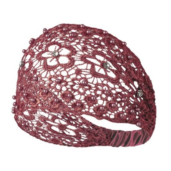 Yousheng Dam Pannband Ihålig Design Broderi Spets Blomma Elastiskt Pannband med Imitationspärlor Glittrande Strass Inlagd Hår