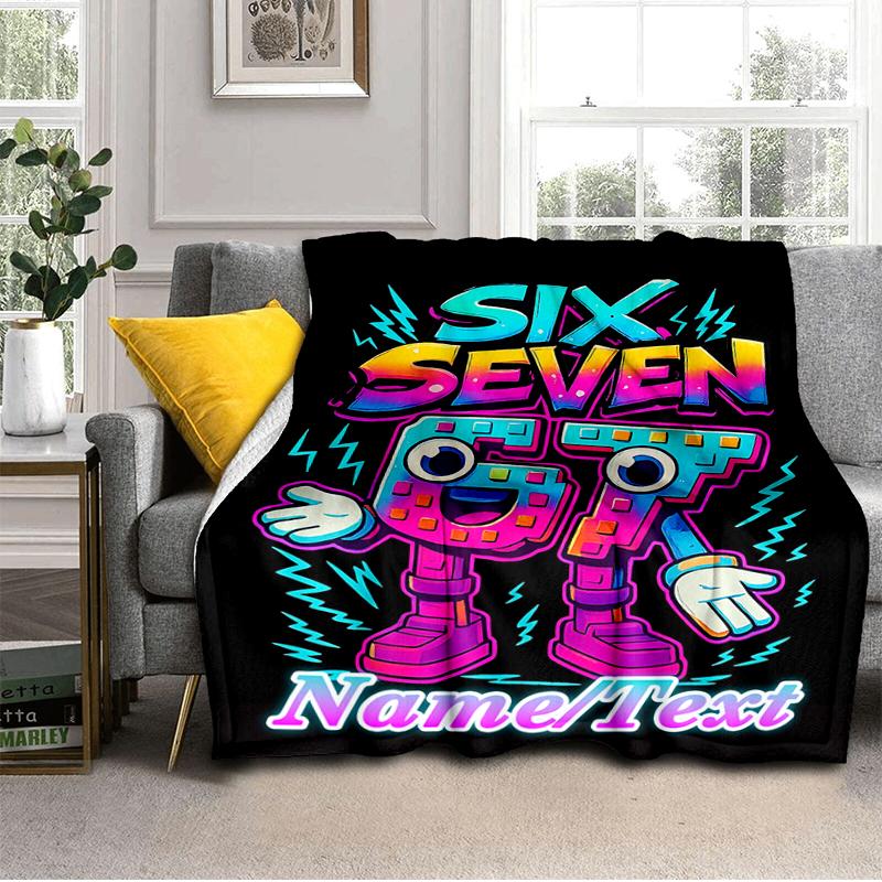 1PC Custom Name "Six Seven Robot Adventure" Flannel Blanket Versatile,all-season Throw Suitable for the Living Room,bedroom,camping,travel,and Gift
