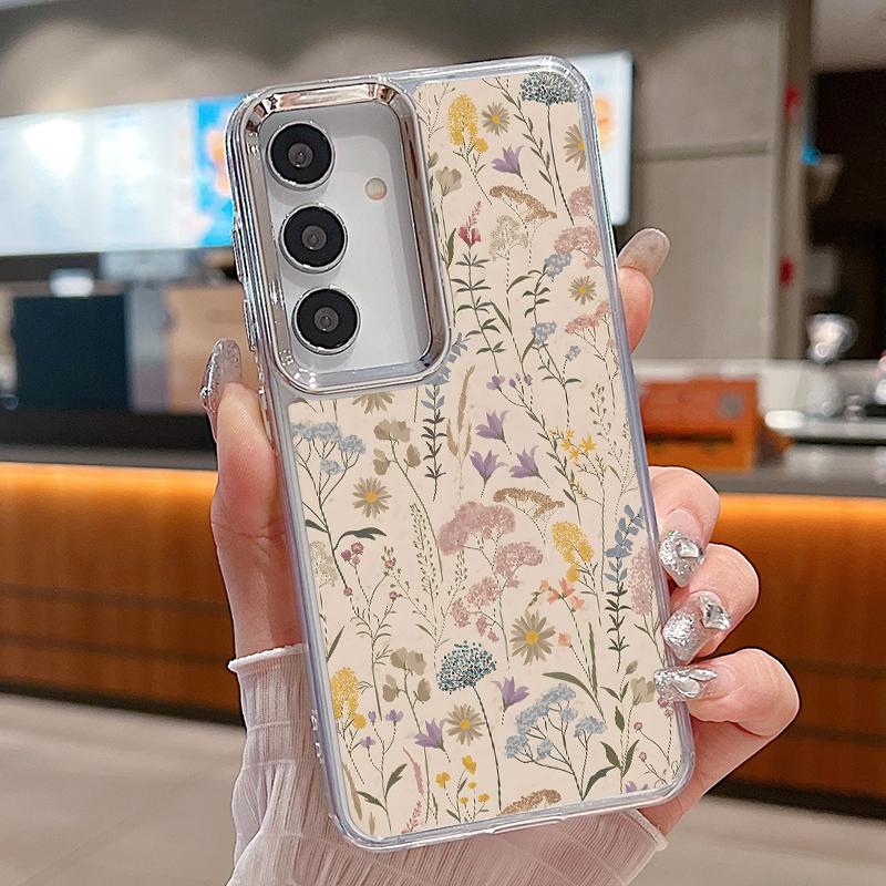 Pastoral Wildflower Case For iPhone 17 18 Pro Max Plating Lens Frame Clear Soft Phone Cover For iPhone 16 15 14 13 Pro Max 17E