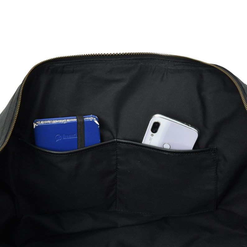 Handmade Black Leather Duffle Bag: Personalized Travel Overnight Bag