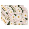 Bohemian Floral Placemats Delicate Daisy Rose Design Elegant Aesthetic Washable Table Mats for Dining Kitchen Tea Party Decor
