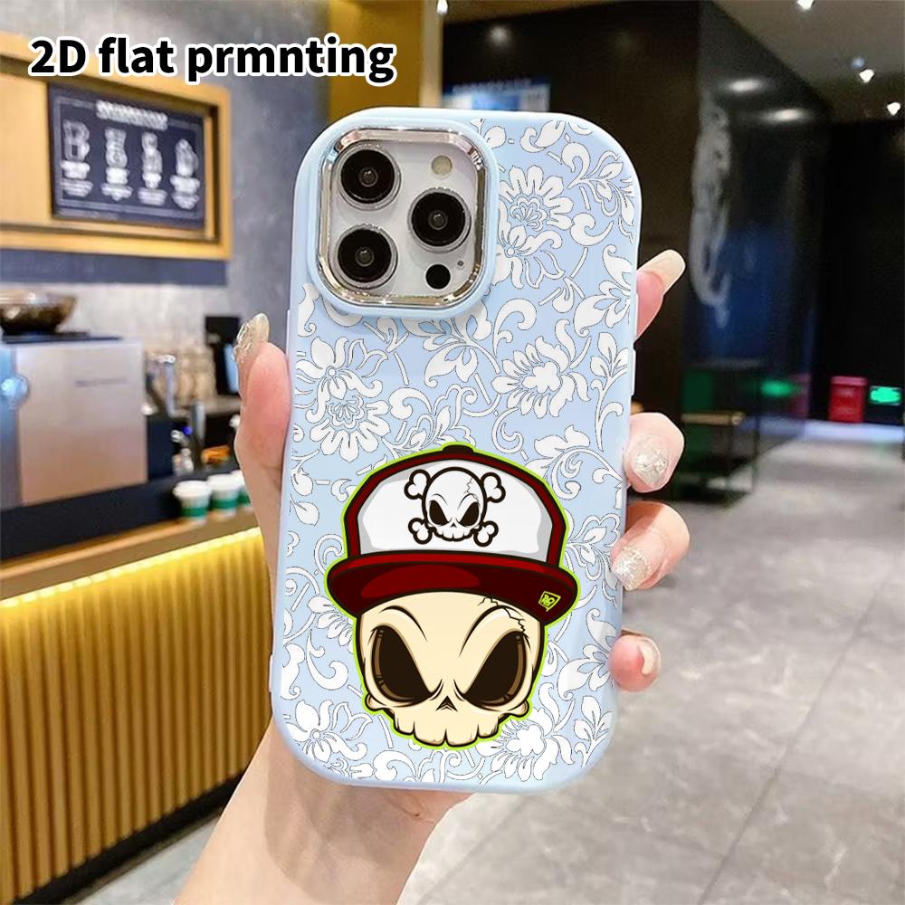 Phone Case: 2D Flat Design Suitable for iPhone 18 17 16 15 14 13 Pro Protective Case, Couple Style, Baseball Cap Skull, Christmas and Halloween Gifts