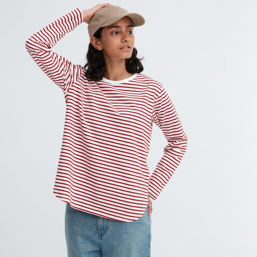 

UNIQLO ЯПОНИЯ Мягкая хлопковая футболка с круглым краем и длинными рукавами