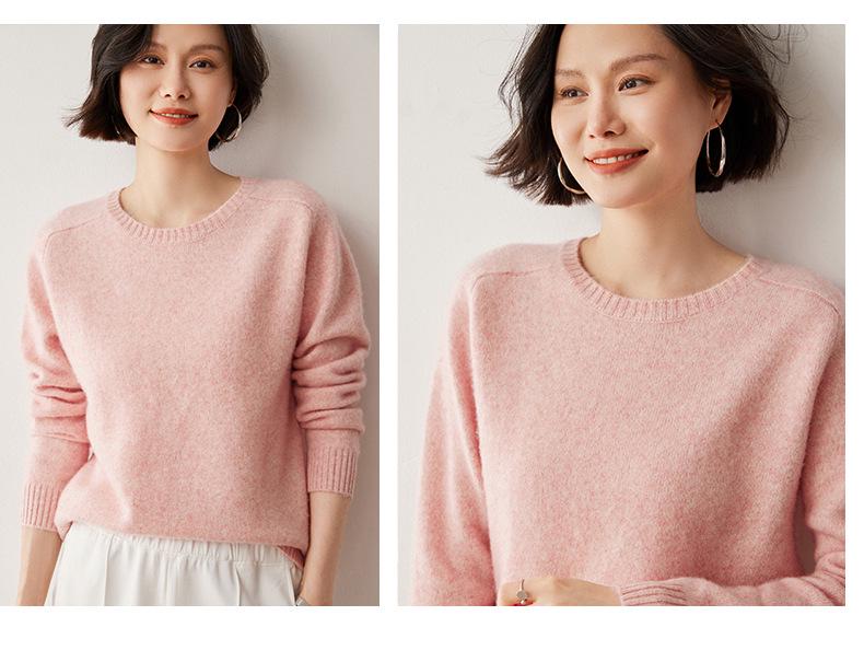 Women's Cashmere Round Neck Sweater: Autumn/Winter Loose Fit with Saddle Shoulder Design, Thick Base Layer.