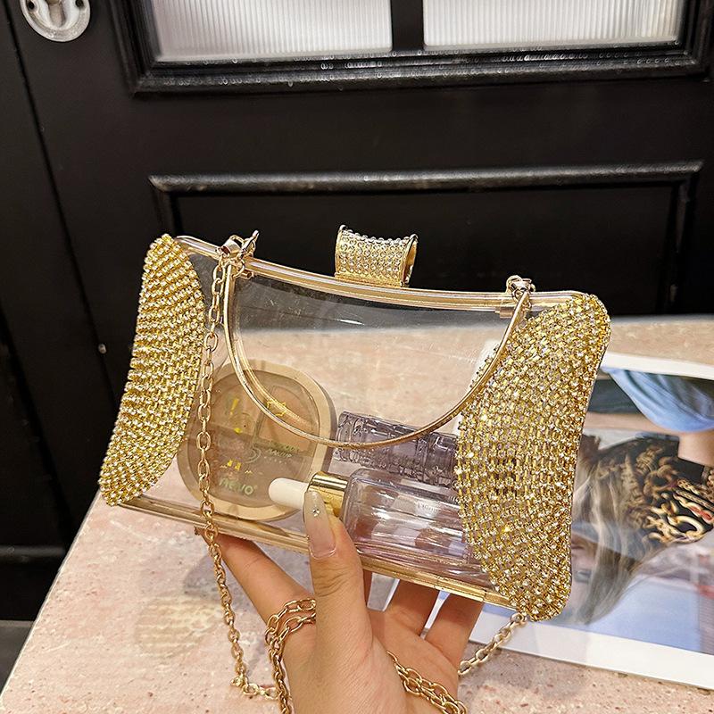 Transparent acrylic bag 2025 new European and American fashion bright diamond foreign style versatile women's chain dinner bag