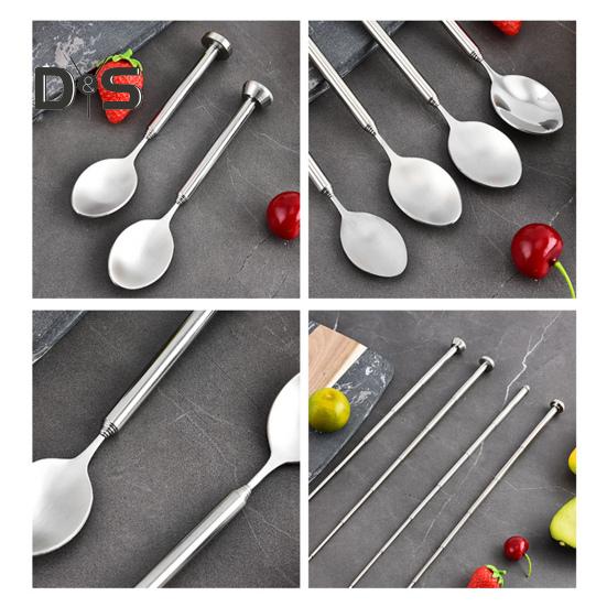 Einziehbarer Löffel, 14,8–44 cm, Teleskoplöffel aus Edelstahl, ausziehbarer Griff, tragbar, rostfrei, Geschirrzubehör zum Grillen, Toasten von Obst